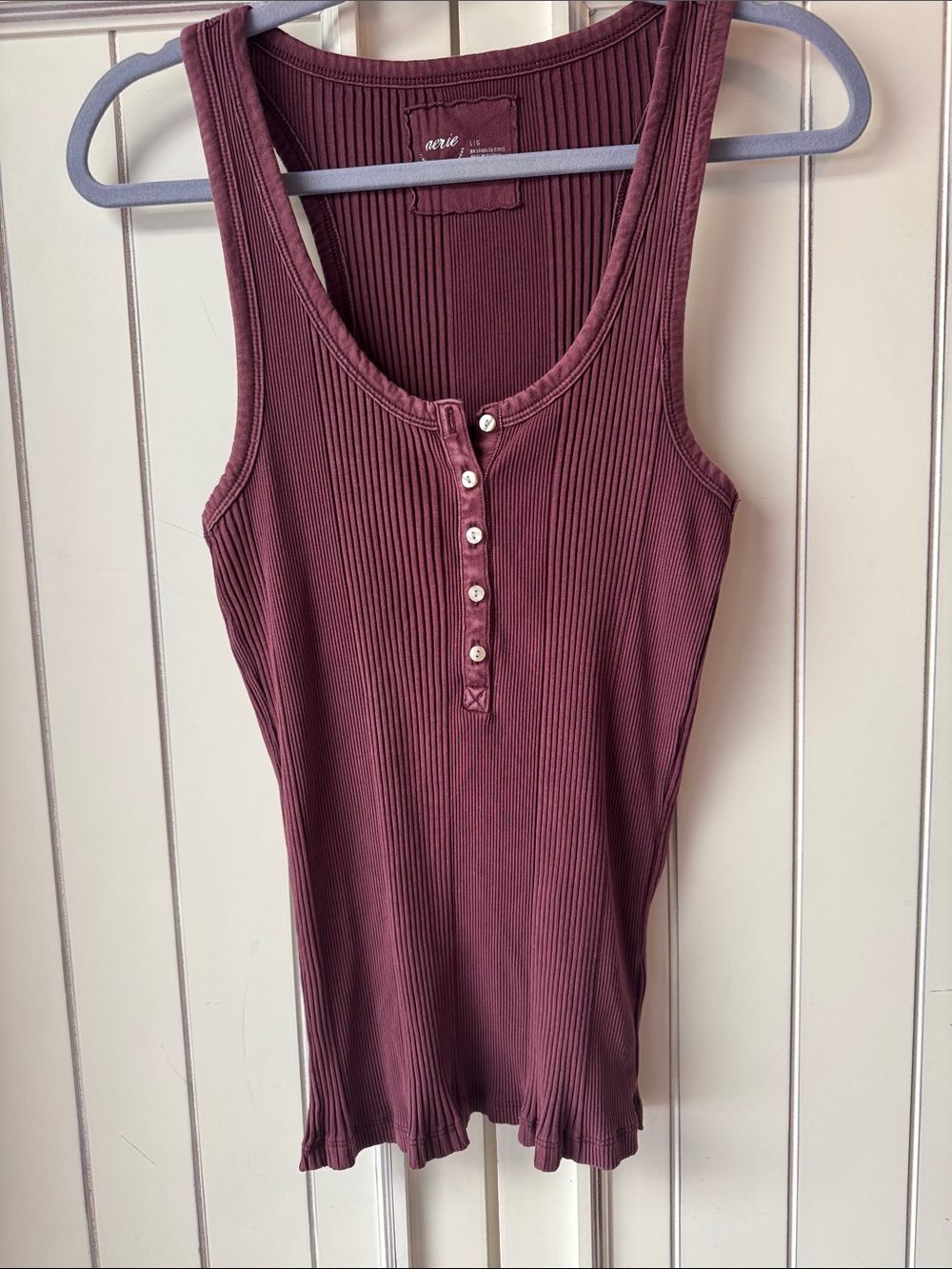 aerie Ribbed Henley Tank - Plum Wine